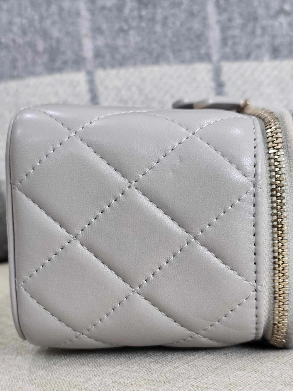 CHANEL Quilted Lambskin Pearl Crush Vanity in Gray with Gold Hardware